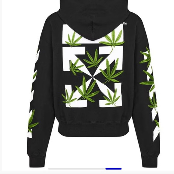 Off-White Black Sweater with White Arrows and Green Leaf Motif - Picture 1 of 10